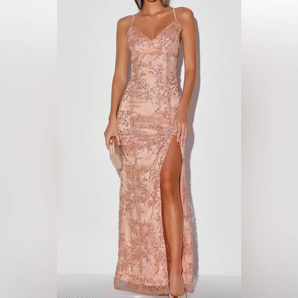 Blissful Blossoms Red DYED Sequin Backless Maxi Dress